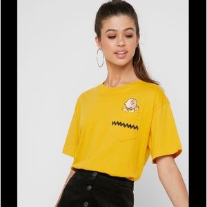 FOREVER 21 Charlie Brown T-shirt Yellow Cotton Small